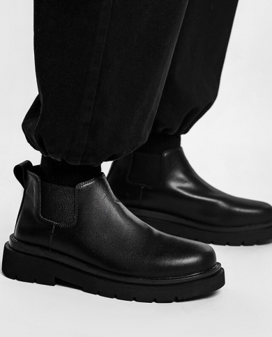 black leather slip on boots mens