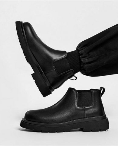 black leather slip on boots mens