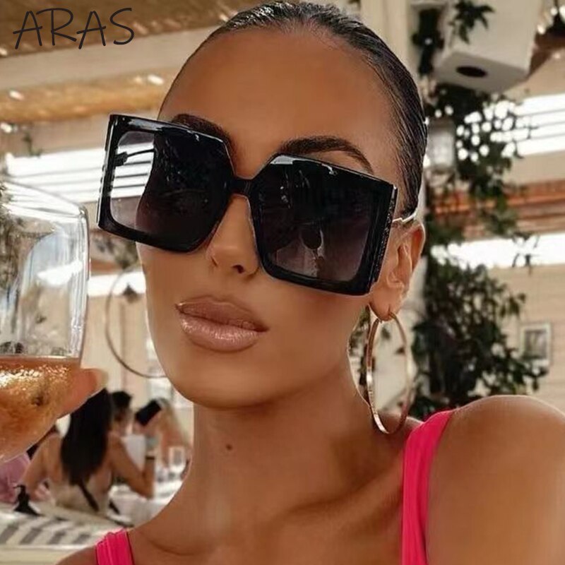Trendy Oversize Square Sunglasses Women 2023 Fashion Brand Metal