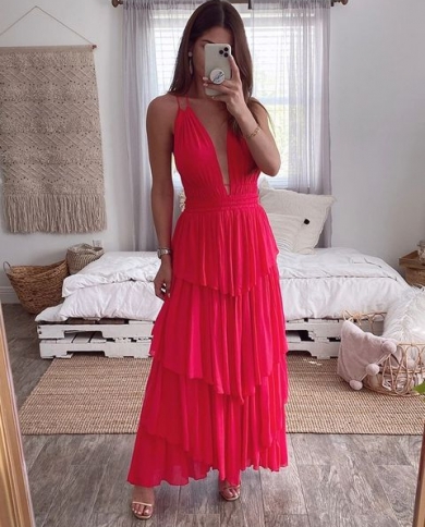 Chiffon Backless V Neck Solid Color Vacation Dresses Chiffon Backless V Neck Solid Color Vacation Dresses