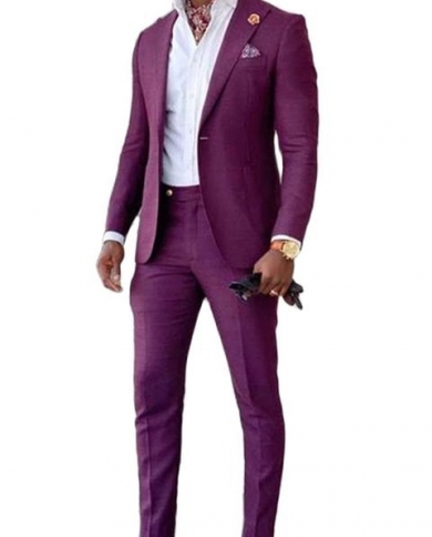 Groom Suit Men's Suit Fashion Purple Lapel Slim Fit Suit Wedding