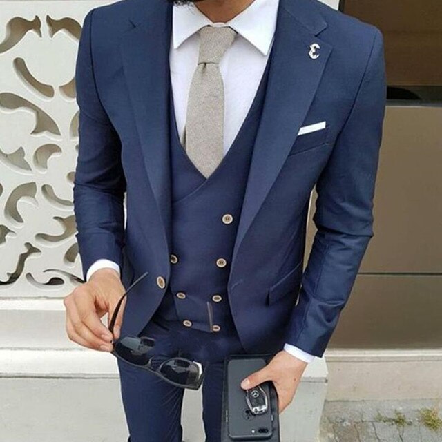 2023 New Vintage Men Suits Classic Suit Navy Champagne Grey Suit Smoking  Masculino Banquet Wedding Prom Suitblazervest size XS Color same as picture1