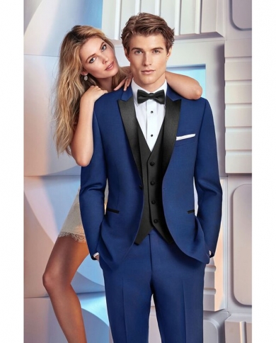 New Blue Jacket Grey Pant Costume Homme Slim Fit Men Suits Wedding