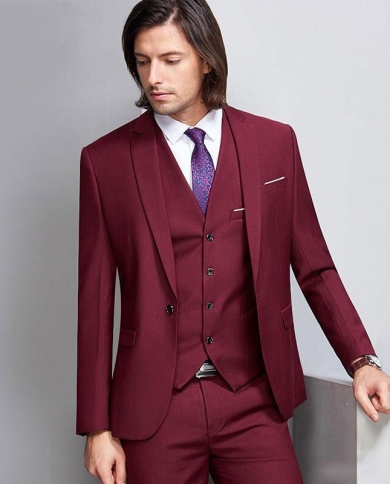 Latest 3 Piece Red Coat Pant Wedding Outfit For Men 2023