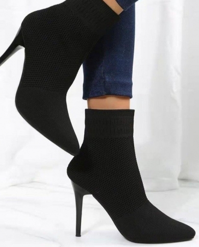 Square Toe Stiletto Knit Socks Boots 