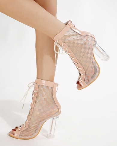 Lace Flowers Dress Boots Stiletto Heels 
