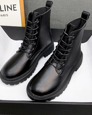 2022 Black Platform Combat Ankle Boots 