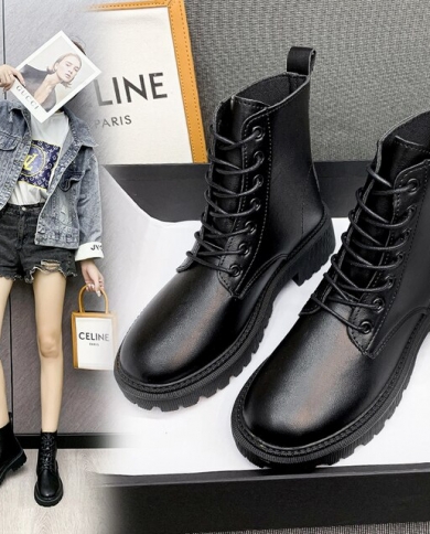 2022 Black Platform Combat Ankle Boots 