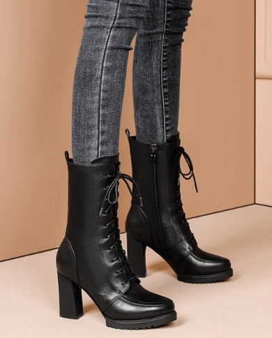 lace up heeled leather boots