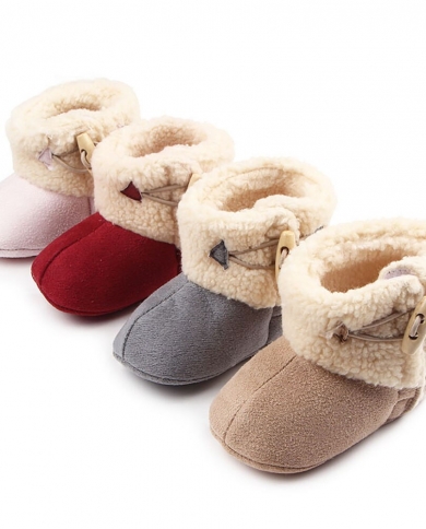 baywell winter newborn זמש מגפי שלג תינוק ילד ילדה רך סוליה צופר כפתור ראשון הליכון פעוט נעלי צמר קטיפה 0 18