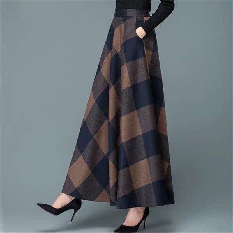 Winter Wool Plus Size 4xl Maxi Skirts Women Vintage Aline High Waist Woolen Skirts Ladies Office Fashion Long Saia Stree size 4xl Color 3