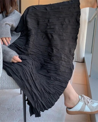 Christmas Midi Skirt Women Pleated Long Maxi Skirt Elastic Waist