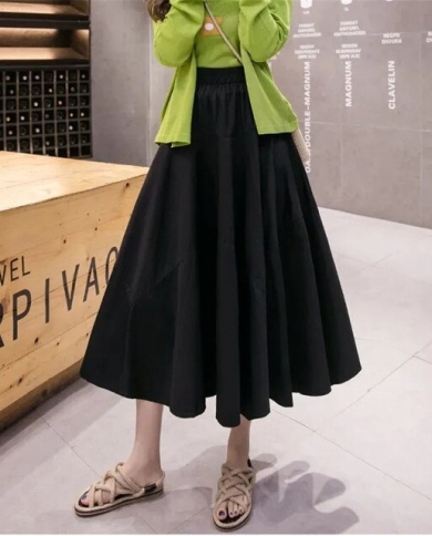 Vintage Solid Pleated Skirts Women Mid 