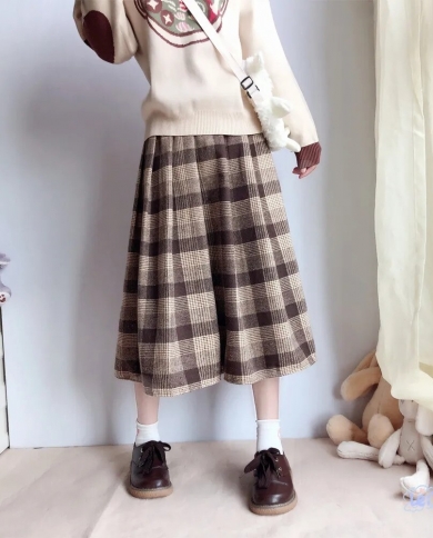 Plaid skirts for outlet women+wool