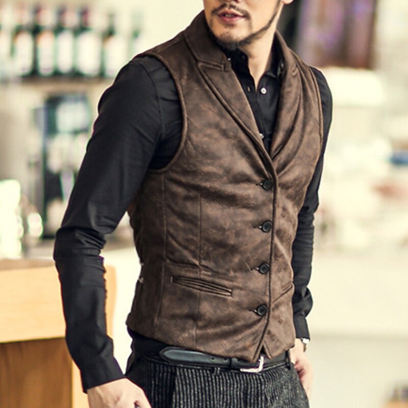 Faux leather sale waistcoat mens