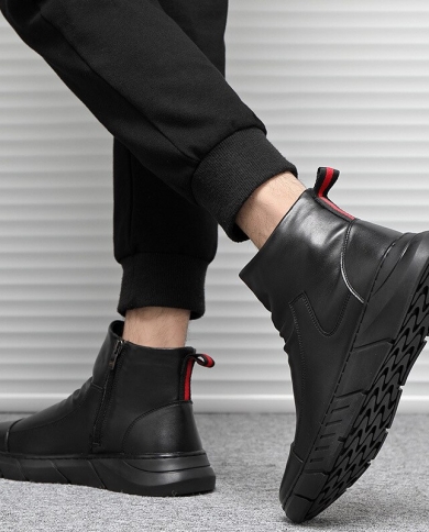 Men Casual Shoes Pure Color Pu High Top 