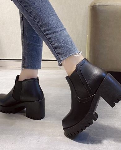 botas mujer אופנה נשים מגפי עקב מרובעים פלטפורמות zapatos mujer pu עור ירך מגפי משאבה גבוהה נעלי אופנוע mu