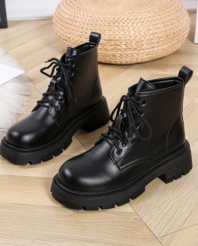 botas נשים אופנוע מגפונים טריזים שרוכים נשיים פלטפורמות אביב שחור עור נעלי אוקספורד אישה 2023 botas mu