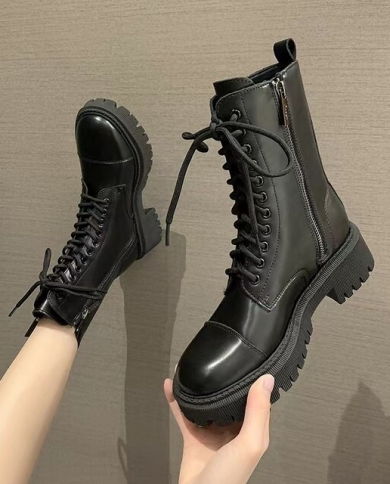 Military Creeper Ankle Boots Women Genuine Cow Leather Platform