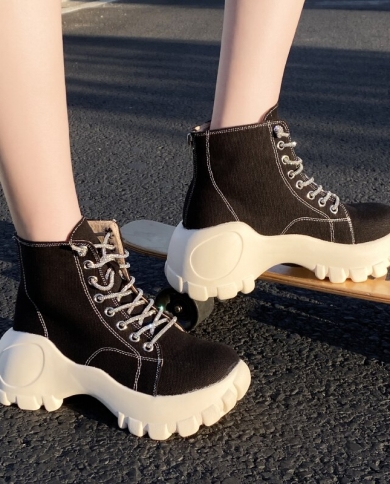 Canvas Chunky Platform Ankle Boots 