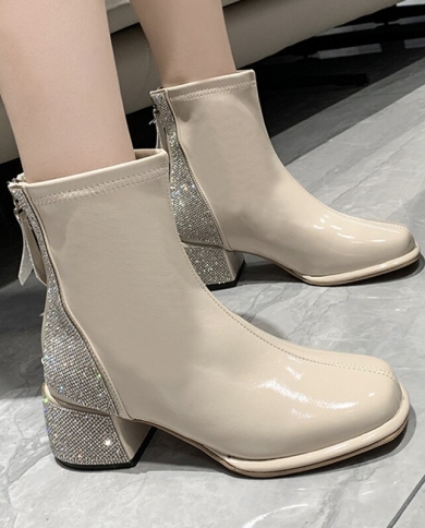 square toe patent leather boots