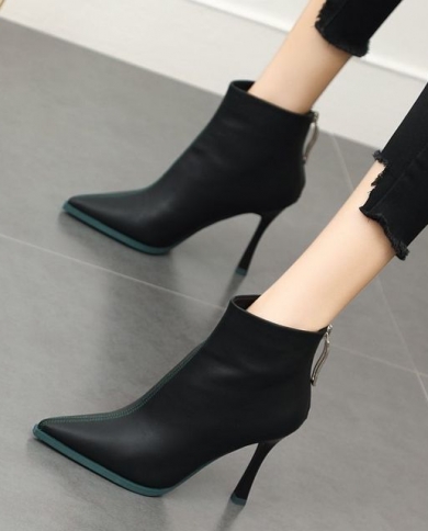 New Winter Autumn Black Stiletto Boot Leather Pointed Toe Ladies