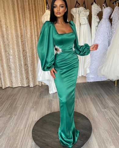 Green satin hotsell dress long sleeve