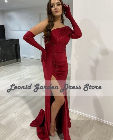 Mermaid Red Party Dresses Off Shoulder Evening Dress Satin Ruched With  Gloves Elegant For Wedding Party Gowns Robe De So Color Beige US Size  Custom Size