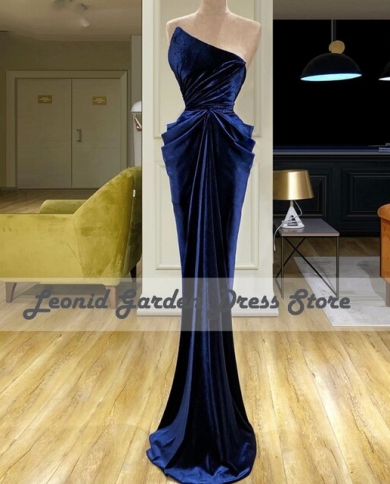Velour Blue Party Dresses Strapless Evening Dress Simple Ruched Floor  Lenghth Elegant Wedding Guest Party Gowns Robe De Color gray US Size 16W