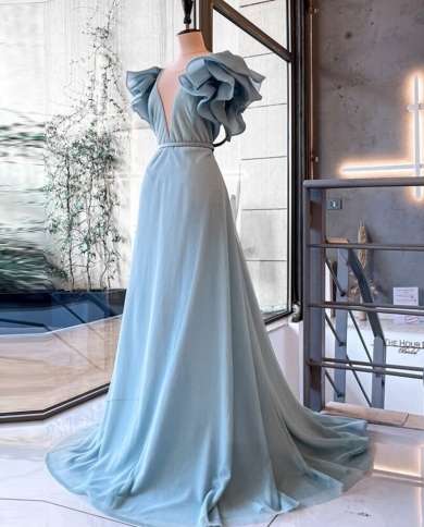 princess polly baby blue dress Strapless V-cut Peacock Green Satin A-line Prom Dress main image 1