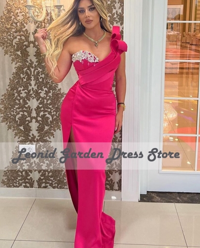 Fuchsia One Shoulder Mermaid Crystal Prom Dress With Slit Fuchsia One Shoulder Mermaid Crystal Prom Dress With Slit