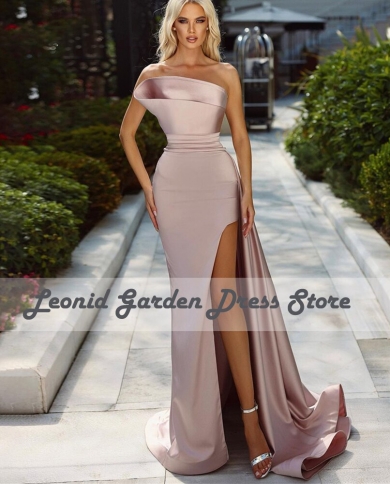 Long Pink Off Shoulder High Side Slit Evening Dresses Long Pink Off Shoulder High Side Slit Evening Dresses