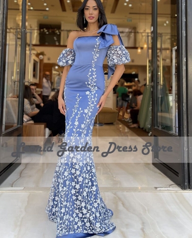 Appliques Ice Blue Prom Two Piece Long Sleeves Evening Dress