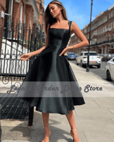 Jersey Black Evening Dress Square Collar Party Dresse 2023 Simple A Line  Sleeveless Wedding Guest Party Gowns Robe De So Color Gold US Size 16