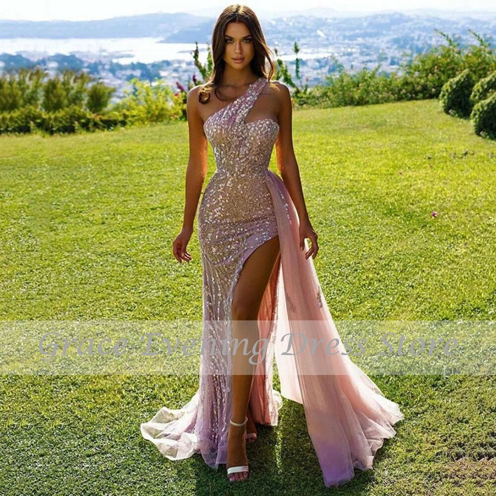 open lace back dress Draped Satin One Shoulder Slit Gown by Ladivine CD327  ABC Fashion