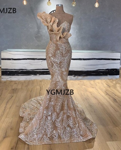 Glitter Sequin Mermaid Prom Dresses For Black Girls Mermaid Ruffles Shoulder African Dress Elegant Formal Evening Gown Color Beige US Size 4 Glitter Sequin Mermaid Prom Dresses For Black Girls Mermaid Ruffles Shoulder African Dress Elegant Formal Evening Gown Color Beige US Size 4