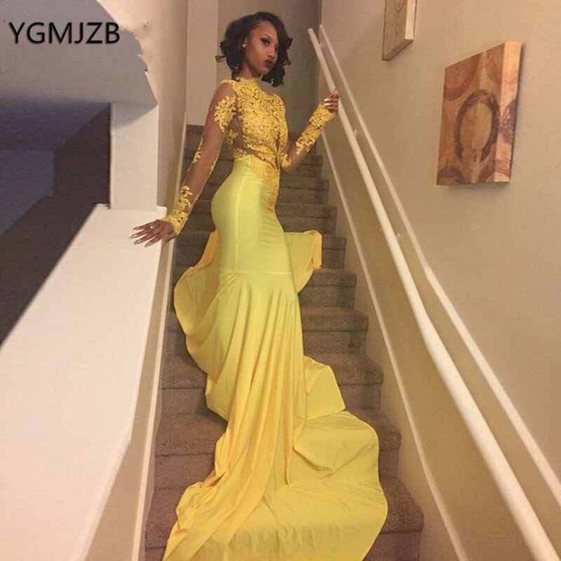 Elegant Two Piece Yellow Prom Dress with Lace Top – FancyVestido