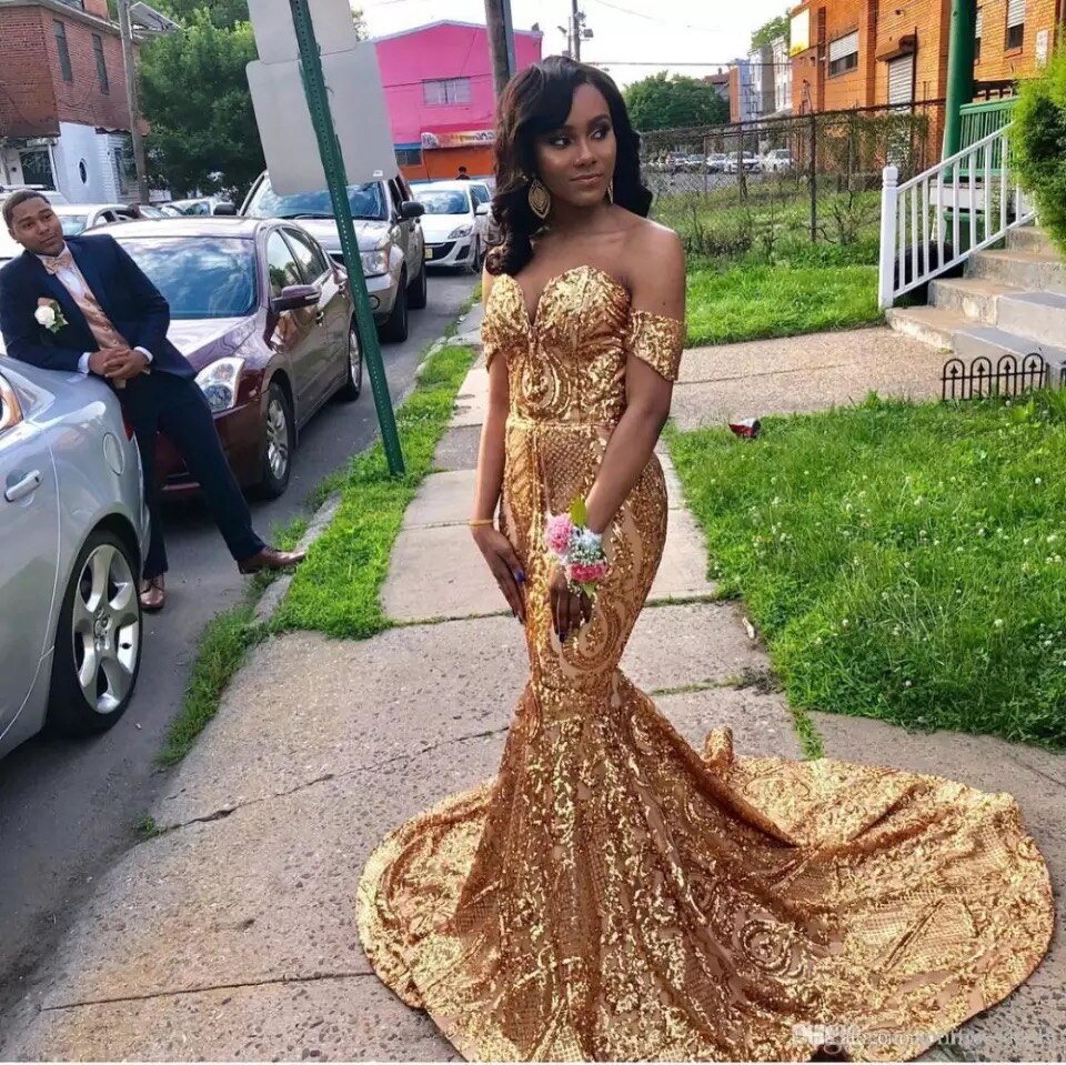 slim fit dress slacks Wedtrend Women Golden Prom Dress Mermaid One Shoulder Fringe Glitter Sequin Evening Dress with Slit, Golden / US24W main image 1