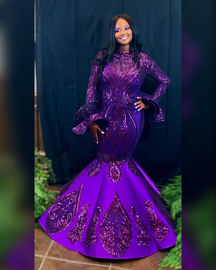 Purple Sleeveless Mermaid Black Girl Long Prom Dress with Beadings, DP2650