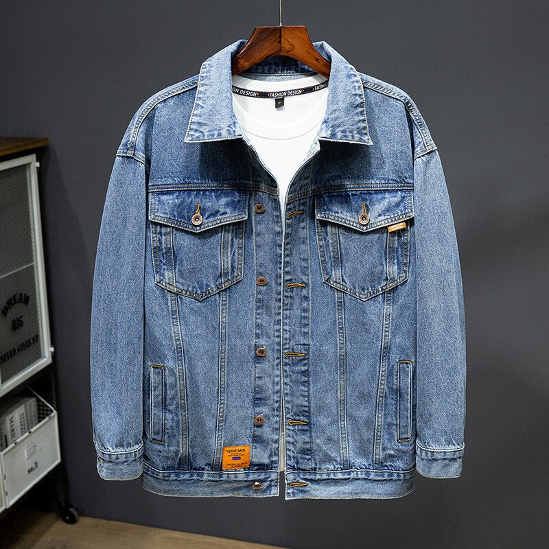 Loose denim hot sale jacket men