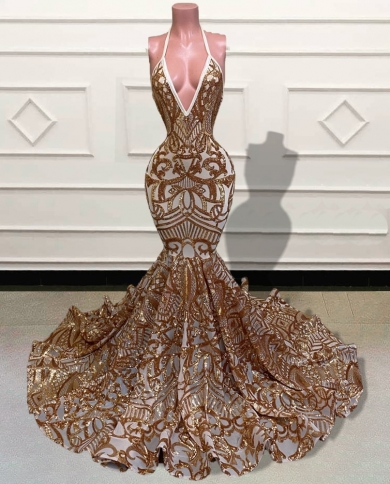 Black Girls Mermaid Long Prom Dresses V Neck Backless Sparkly Sequin Women  Formal Evening Gowns For Party 2023 Color White US Size 10