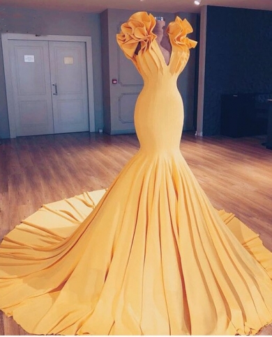 Robe De Soiree 2023 Elegant Evening Dresses Long Mermaid V Neck Ruched  Saudi Arabic Women Formal Prom Evening Gown Abend Color Green US Size 6