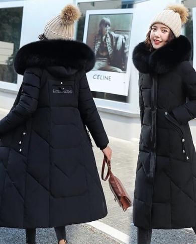 Two Piece Dress Winter Women Warm Snow Set Hooded Parka Coat Pant Tracksuit  Female Down Cotton Jacket Suit