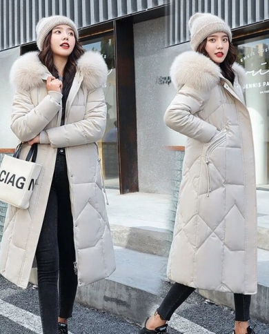 PIKADINGNIS New Solid Color Long Straight Winter Coat Casual Women Parkas  Clothes Hooded Stylish Winter Jacket Female Outerwear 