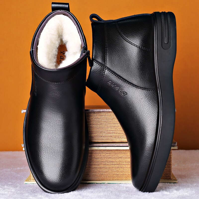 Comfortable Winter Boots Men Warmest Leather Winter Shoes Men 2023 Color  Black Shoe Size 41