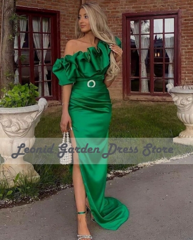 sachin and babi light blue dress Green Prom Dresses One Shouder Satin Evening Dress Mermaid One Shoulder  Side Slit For Women Formal Party Gowns Robes De Color champagne US Size 24W