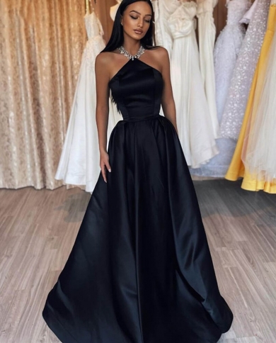 black  evening dresses halter party dresses floor length sleeveless a line elegant women wedding party gowns فست�