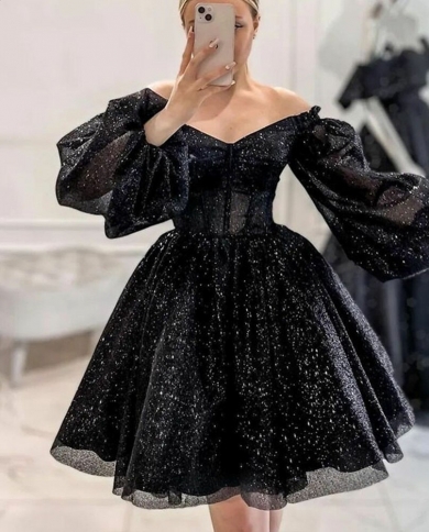 Sexy Off-Shoulder High Slit Black Sequin Birthday Dress - Xdressy
