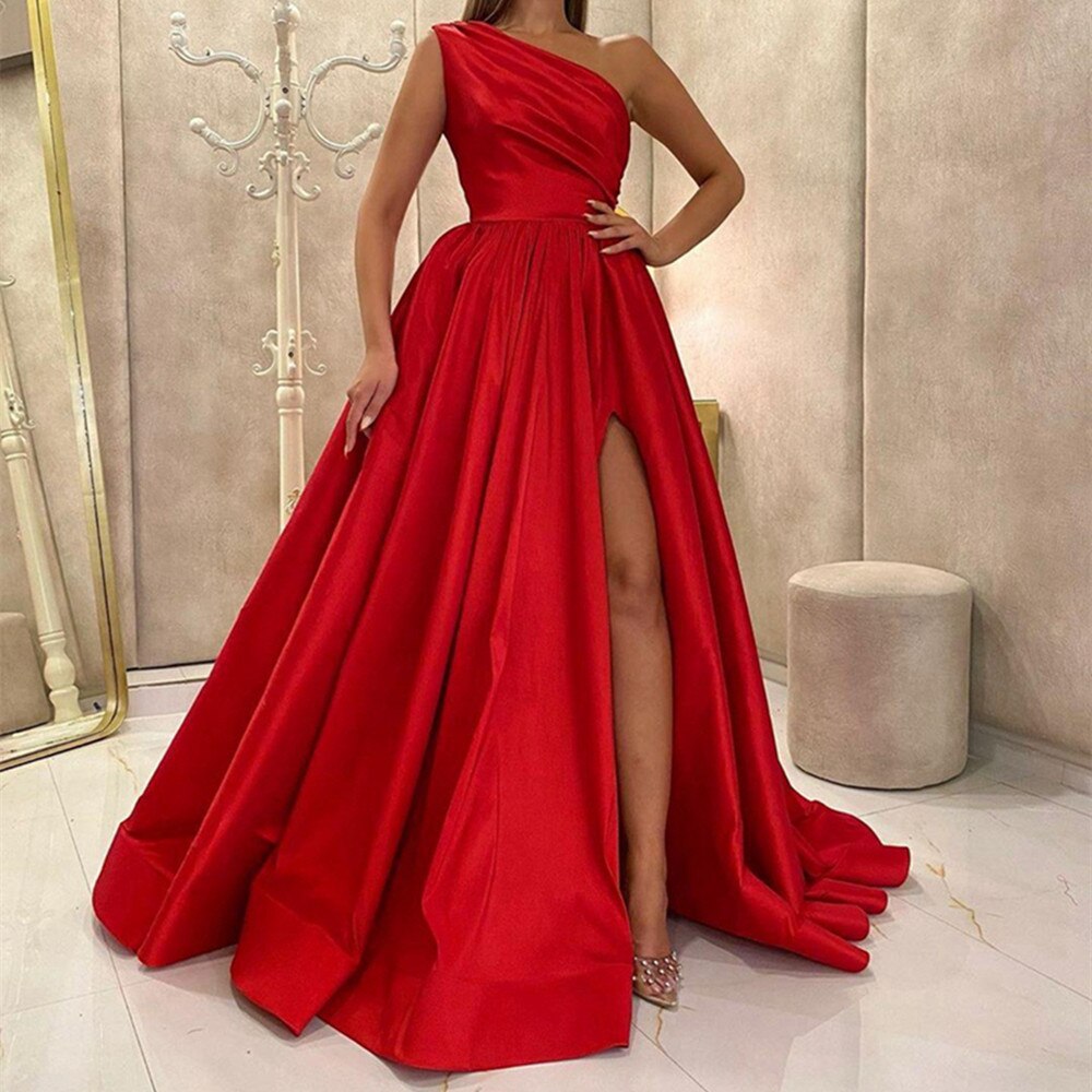 Red Satin Dress With Open Back and Built-in Bra / Woman Formal
