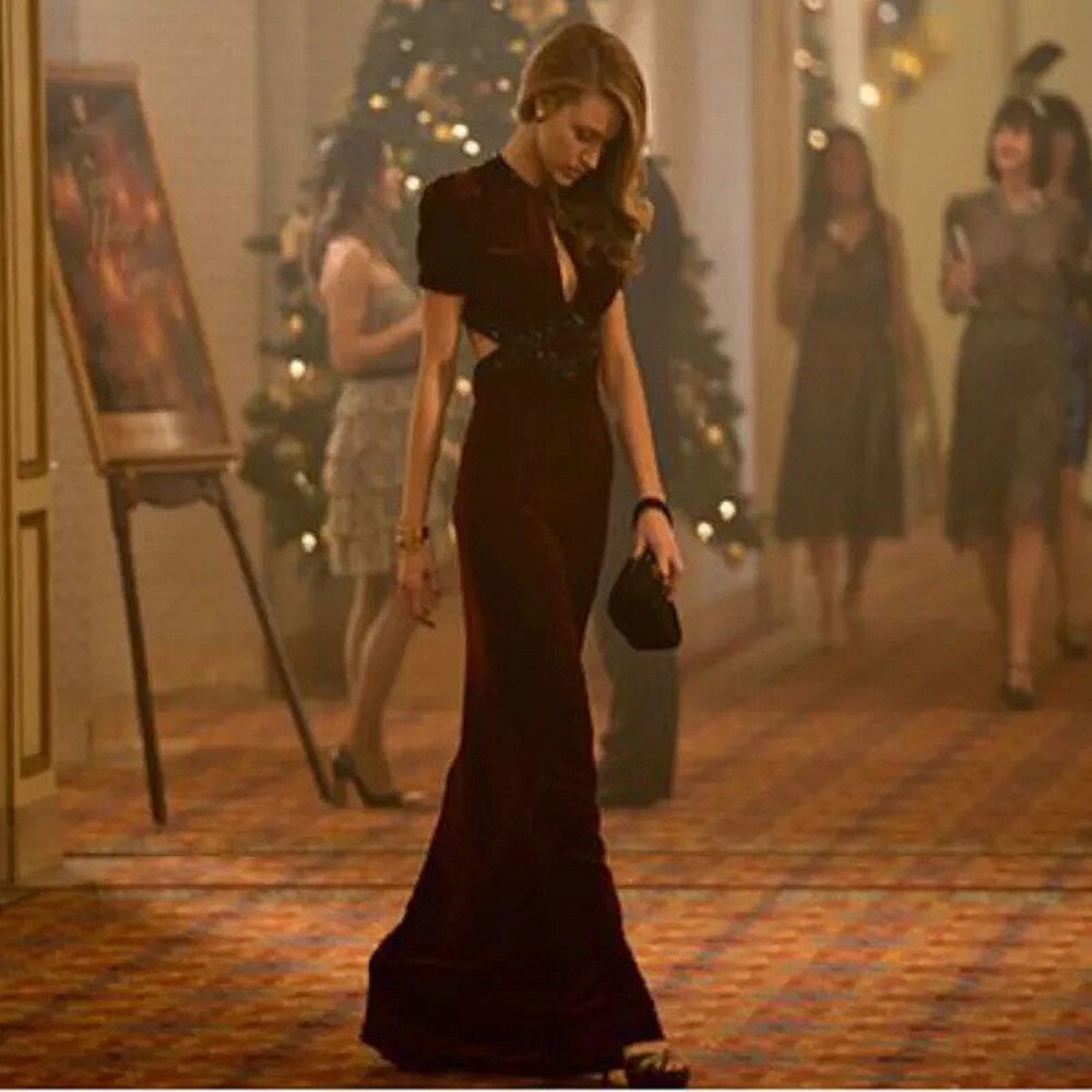 Burgundy Velvet Evening Dresses Mermaid Short Sleeves Blake Lively Long  Celebrity Dresses Backless Prom Party Gown 2023 US Size 14 Color custom made